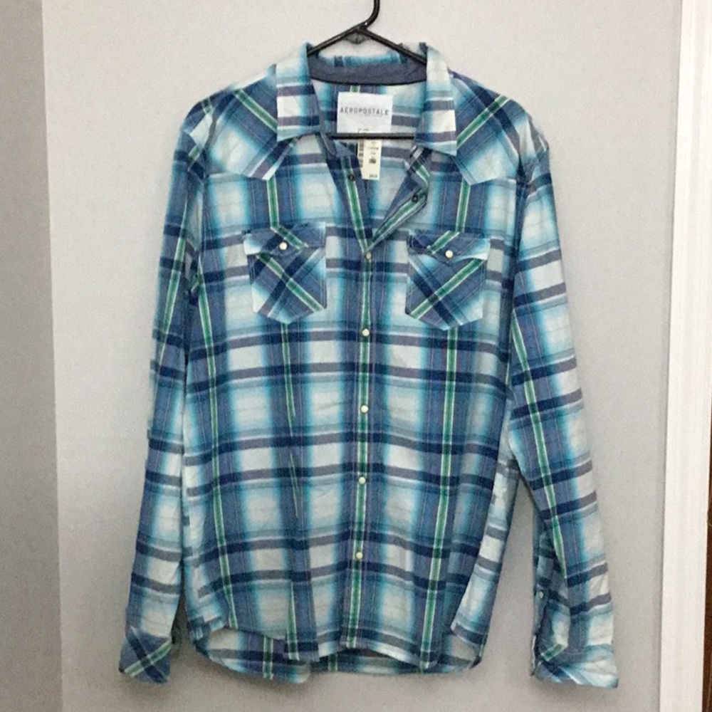 Aeropostale Men’s XL Blue & Green Plaid Shirt NWT
